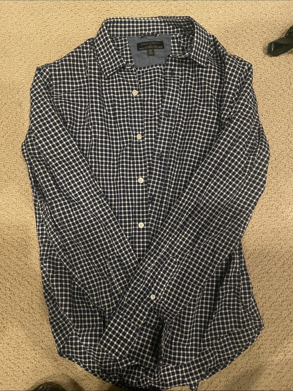 Banana Republic Navy and White Check Button-Down Shirt